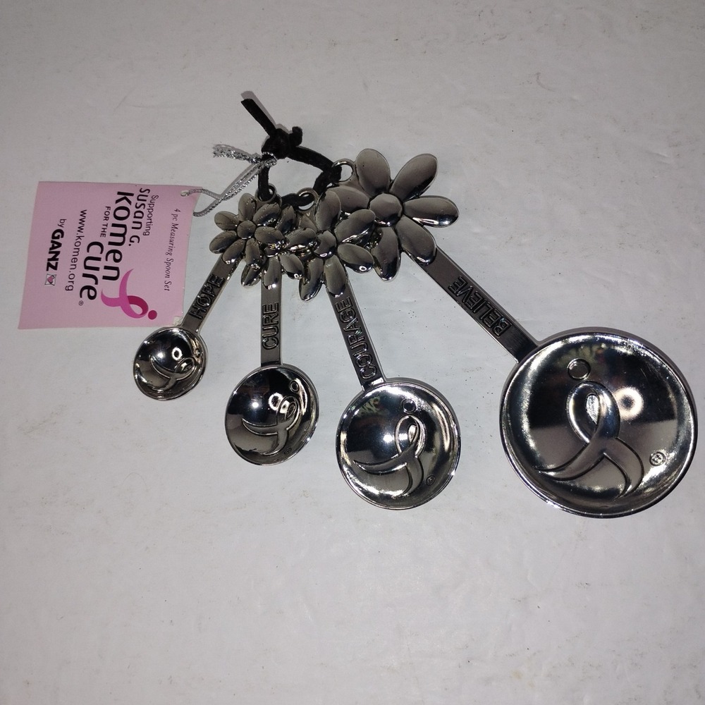 NEW Ganz 4 Piece  Measuring‎ Spoons Breast Cancer Awareness Zinc Alloy